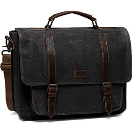 Messenger Bag for Men, Kasqo Water-Resistant Waxed Canvas Fits 15.6 inch Laptop Briefcase Shoulder Bag Satchel for Work Business