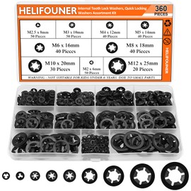 HELIFOUNER 360 Pieces 9 Sizes Internal Tooth Star Lock Washers, Quick Speed Locking Washers, Push Nuts, Speed Clips Retaining Clips Fasteners Assortment Kit