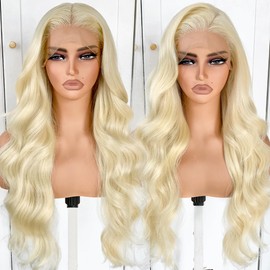 BlackSwern Blonde 613 Synthetic Wig HD 13x6 Lace Frontal Wig Pre-Plucked, 26inch Blonde Body Wave Lace Front Wigs 200 Density for Black Women, Pre-Plucked PLUS 1.5’’ Hairline