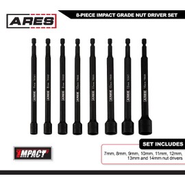 ARES 70640-8-Piece Metric Magnetic Impact Nut Driver Bit Set - Impact Grade Nut Setters with Industrial Strength Magnets