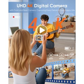 Digital Camera, 4K 64MP Autofocus Compact Camera with Dual Lens(White)