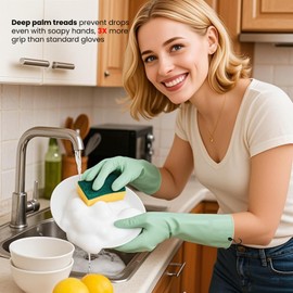 Petacffe Rubber Dishwashing Gloves for Kitchen 4 Pairs Cleaning Household Dish Washing Reusable & Waterproof Latex Glove(Medium/with Hook)