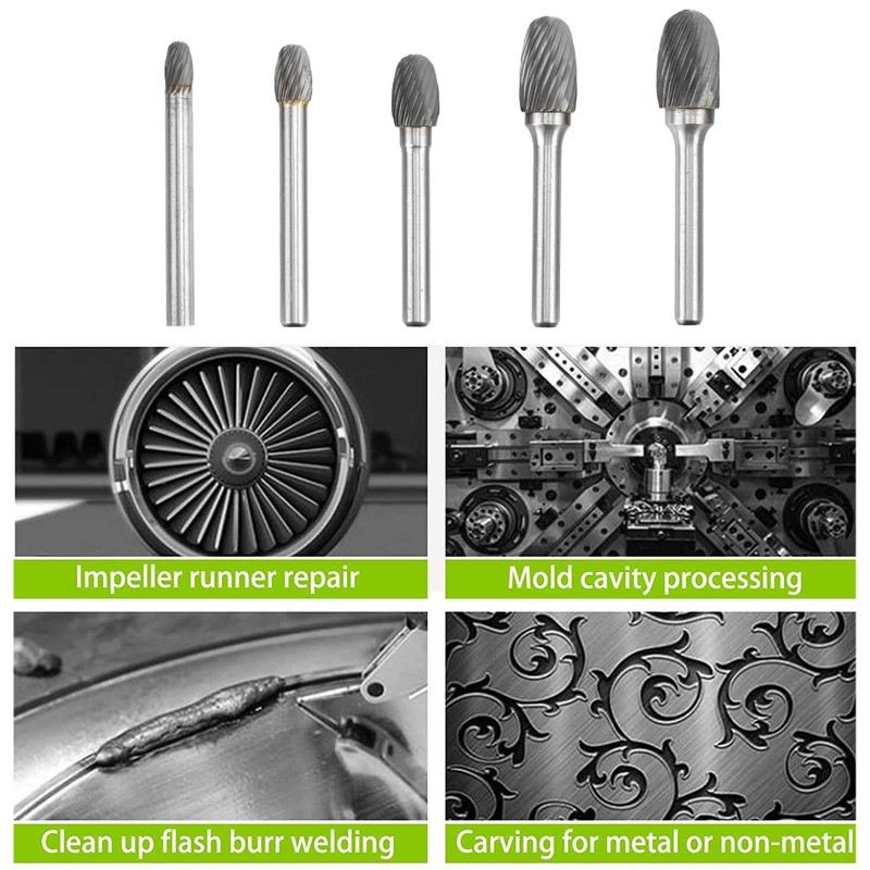 Single Cut Carbide Rotary Burr File Set 6mm Shank Diameter