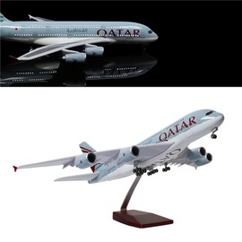 Qatar A380 Plane Diecast with LED Light(Touch or Sound Control) - 18' 1:160 Scale Airplane Model for Decoration or Displays