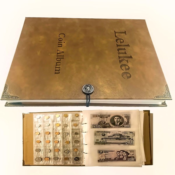 Collector Wallet Banknote Album Holds 240 Banknotes + 150 Coin Compartments Banknote Commemorative Coins Moisture Resistant Leather Album Collecting Accessories