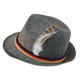 Grey Felt Alpine Oktoberfest German Bavarian Costume Hat w/Feather