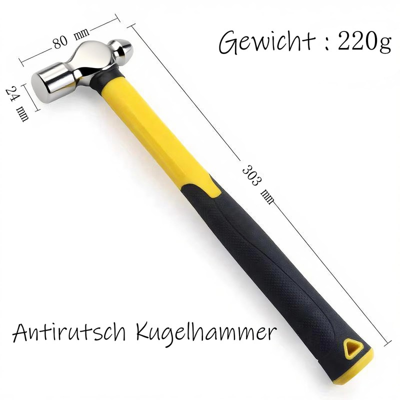 BJDSI Ball hammer 220 g, reinforced, polished, impact-resistant plastic handle.