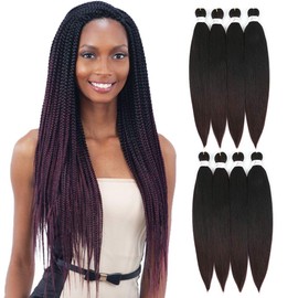 8 Bundles Professional Pre Stretched Braiding Hair Extensions 24" Synthetic Braids Hair Natural EZ Braids Crochet Braiding Hair Soft Yaki Straight Ombre Dark Wine