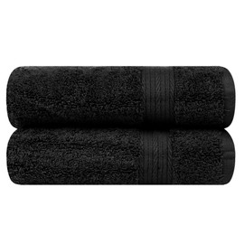 Ample Decor Hand Towels for Bathroom Set of 2, 18 X 28 Inch 600 GSM 100% Cotton, Absorbent- Black