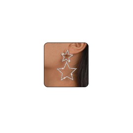 Star Earrings Dangle Silver Star Earrings for Women Gold Star Sparkly Earrings Long Dangle Y2k Earrings Jewelry for Women (Silver)
