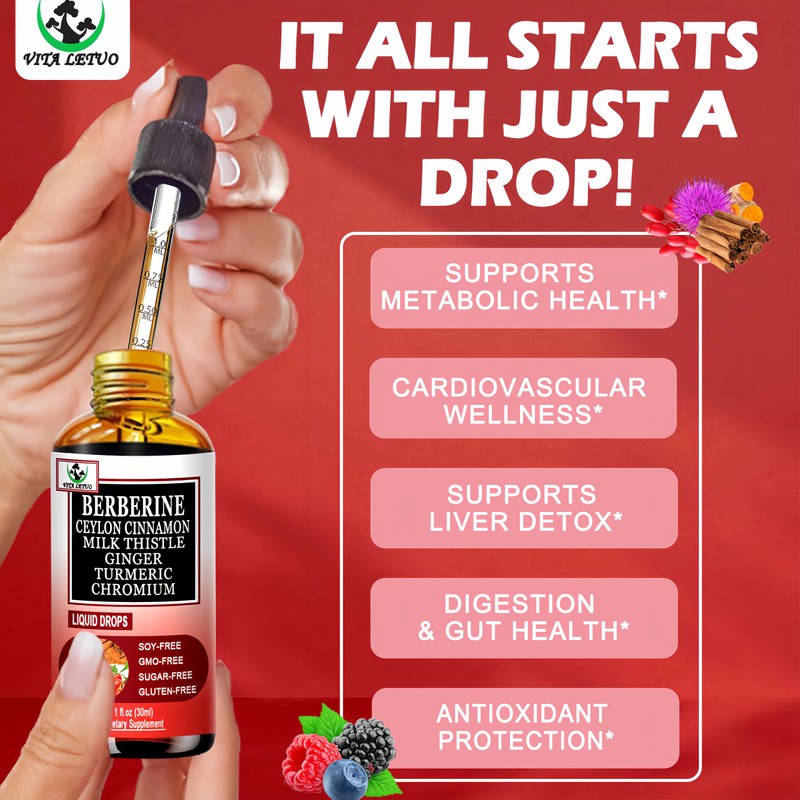 Berberine Drops, High Absorption 6-in-1 Liquid Berberine Supplement with Ceylon