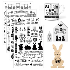 Pack of 4 A5 Rub On Stickers, Easter, Rub On Foil, 21 x 14 cm Foil Transfer Sticker, Easter Transfer Sticker, Easter Sticker, Easter Eggs, Easter Bunnies, Rub Ons Sayings for Glass, Wood, Furniture,