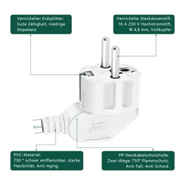 Schuko Plug Angled Plug 3 Pieces, Protective Contact Plug with Kink Protection Sleeve, Plug 250 V (16 A), PABANCE Power Plug Angle Plug Outdoor Waterproof, for 8-10 mm Cable, White