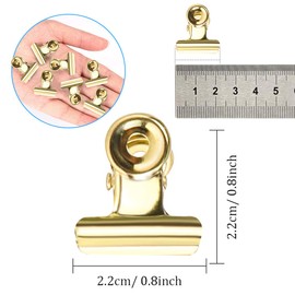 Bulldog Paper Clips, Pack of 50 Binder Clips, 22 mm Gold Hinge Clips, Multi-function Paper Clips for Photos, Offices, Kitchen at Home (Gold)