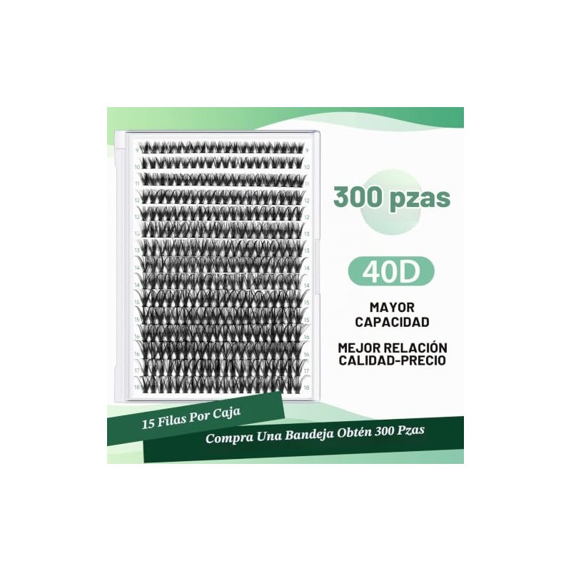 KEYYOU Lash Clusters 300Pcs Pestañas Individuales 40D 0.07D Curl 9-18MMIX