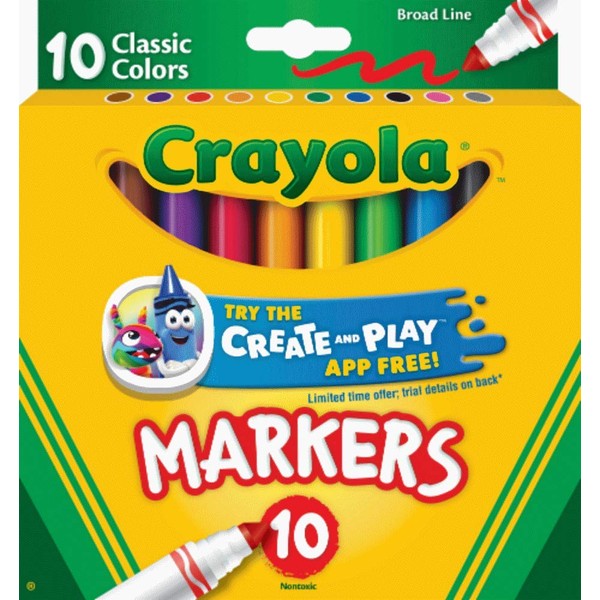 Non-Washable Markers, Broad Point, Classic Colors, 10/Set