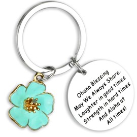AHAETH Ohana Keychain Hawaiian Flower Keychain Blessing Gifts Hibiscus Charm Keychain Hawaiian Ohana Jewelry Gift for Family Hawaii Gifts for Women Ohana Jewelry Stainless-steel