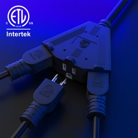 14/3 Gauge Heavy Duty Outdoor Extension Cord 10 FT, 90 Degree Angled 3 Prong Plug, 14 Gauge Power Cable with 3 Outlets, 14AWG, 15A, 125V, 1875W, ETL Listed, Black Wire, with Free Carrying Strap+Ties