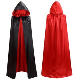 Sanmoury - Capa unisex de satén reversible con capucha para Navidad, fiesta de Halloween, vampiros, Pascua, cosplay, capa (negro + rojo, M)