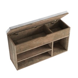 Senfot Shoe Storage Bench, Entryway Bench with a Cushioned Seat, and 2 Tiers of Shelves, Shoe Bench with Lift Top Storage Box for Organizing Shoes and Entryway, Hallway, Bedroom, Grey Brown