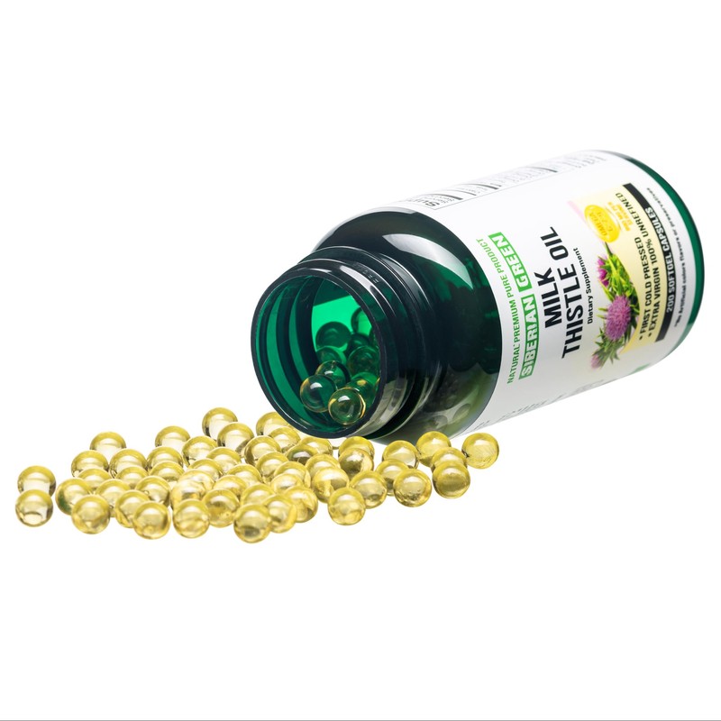 Siberian Green Milk Thistle Oil Capsules 200 Softgels Wild Harvested