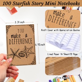 Seajan 100 Set Starfish Story Gifts Set You Make a Difference Gifts Inspirational Pocket Kraft Notebooks Bamboo Pen Appreciation Gift Bulk for Vet Tech Week Coworker Employee Nurse Teacher