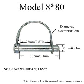 10 Pack Wire Lock Pins, D-Shaped Safety Coupling Pins Carbon Steel Trailer Pins Lynch Pins for Farm, Lawn and Garden (8 x 80mm)