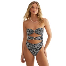 Nasty Gal Women's Standard Floral Textured Cut Out Flower Trim Swimsuit, Black