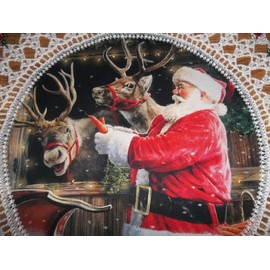 Christmas Doily Santa and Reindeer Table Topper Round Handmade Table Decoration Crochet 18 Inches Christmas Centerpiece Number 4
