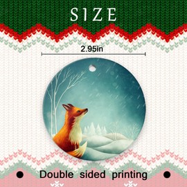 Fox on A Snowy Night Christmas Ornaments Ceramic Christmas Tree Decorations Durable Round Hanging Ornament 2.95in