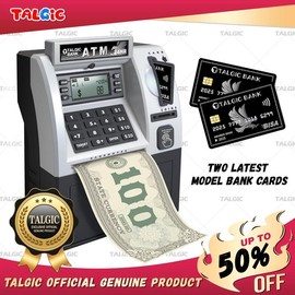 Talgic Kids Piggy Bank ATM Toy, a fun, interactive way to teach kids about money savings. With a realistic ATM keypad, password security, and the ability to save both coins and bills, it’s perfect for birthdays, holidays, TALGICKEV:_Black grey