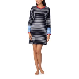 Nautica Women's Mid-Thigh Crew Neck Pajama Sleepshirt, Color Block Stripe, Soft Breathable Jersey Cotton/Rayon, Navy Stp, L