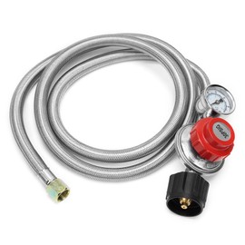 only 5Ft 0-30PSI Adjustable Propane Regulator Stainless Steel Braided Hose QCC/Type 1 Connection with Gauge for Grills, Burners, Heaters, Cookers, Fire Pits and More