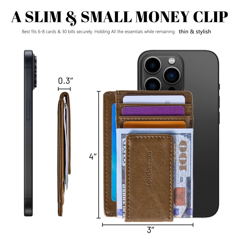 Toughergun Slim Minimalist Wallet for Men with Magnetic Money Clip
