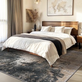 GENIMO Washable Area Rugs for Living Room Bedroom, 8x10 Modern Abstract Non Slip Rug, Low Pile Soft Contemporary Indoor Floor Carpet Cover for Dining Room Kitchen, Black