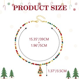 Handcess Christmas Beaded Necklace Colorful Christmas Tree Pendant Necklaces Xmas Necklace Chain for Women