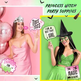 Pink and Green Party Decorations, 37pcs Witch Party Decorations Photo Booth Props, Movie Witch Themed Selfie Frame with Witch Party Photo Props, Witch Birthday Party Supplies