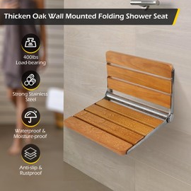 Dyna-Living Folding Shower Seat Wall Mounted Fold Down Shower Seat 400 lbs Load-Bearing Shower Bench Seat Wall Mounted Shower Chair Foldable Wooden Shower Seat for Inside Shower for Elderly