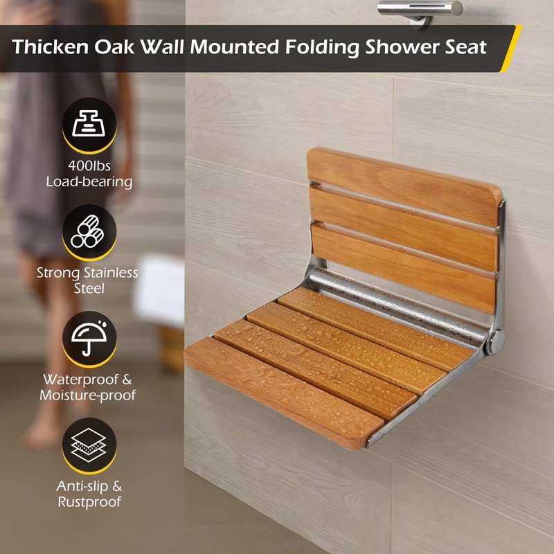 Dyna-Living Folding Shower Seat Wall Mounted Fold Down Shower Seat