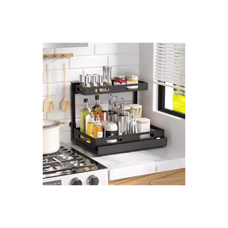 Ceetug 2 Tier Under Sink Organizers Storage Slide Out Kitchen