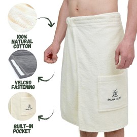 100% Cotton Sauna Kilt Towel Wrap for Men – Soft Sauna Towel for Inside Sauna, Adjustable Waist Wrap Bath Robe, Essential Sauna Accessories for Home Spa, Shower & Dry Sauna, Luxury Gift for Him, Cream