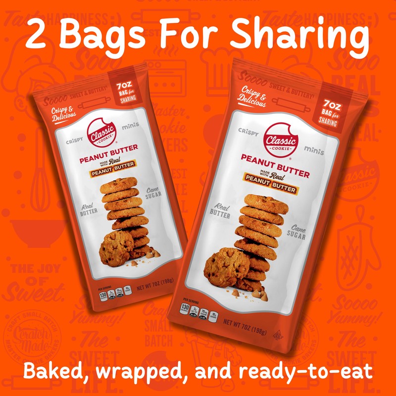 Classic Cookie, Crispy Mini Cookies, Peanut Butter 7oz, 2 Bags