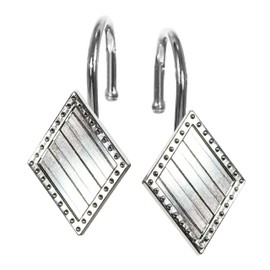 Geometric Shower Curtain Hooks Rings: Rust Proof Brushed Nickel Diamond Metal Decorative Shower Curtain Rings - Modern Elegant Silver Shower Curtain Rod Hooks Hangers for Bathroom - Set of 12