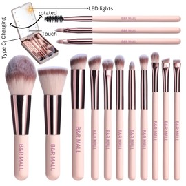 B&R MALL Makeup Brush Set with LED Mirror- Foundation, Concealer, Eyeshadow & More - Soft on Your Skin, Lightweight & Perfect for Touch-Ups and On-the-Go Makeup (Champagne Gold)