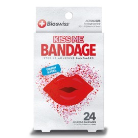 BioSwiss Bandages, Lips Shaped Self Adhesive Bandage, Latex Free Sterile Wound Care, Fun First Aid Kit Supplies for Kids, 24 Count