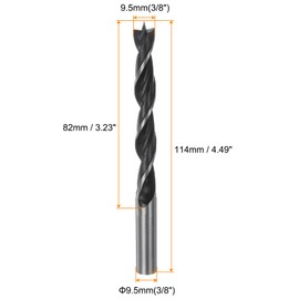 HARFINGTON Brad Point Drill Bits 9.5mm(3/8") Dia Straight Round Shank Drill Metric Brad Point 1.26" Drilling Depth Spiral Twist Drill Bits for Carpenter Woodworking Plastic Rubber