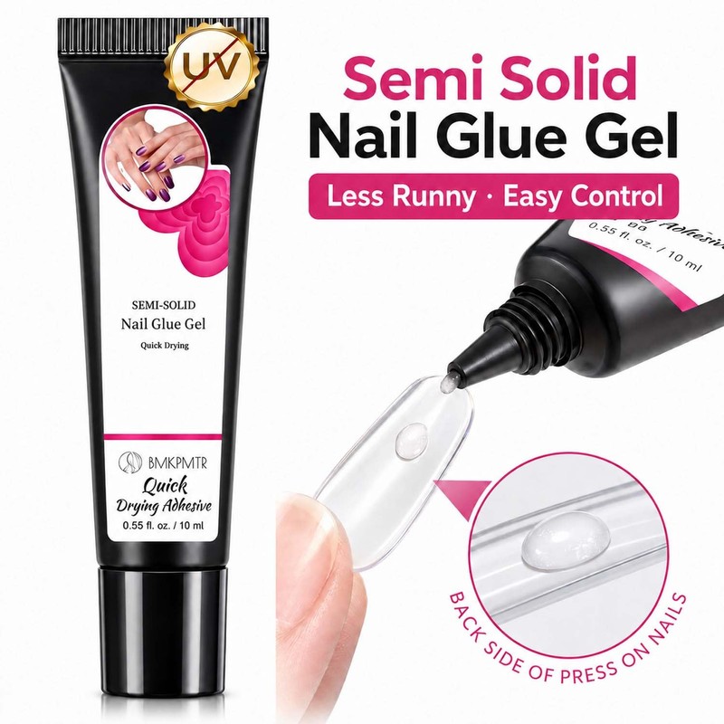 Nail Glue for Press Ons, Semi-Solid Air Dry Adhesive with