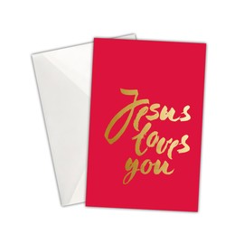 30 Pack Religious Christmas Blessing Cards with Gold Foil Jesus Loves You Red Background, Includes 30 Matching White Envelopes(4x6 Inches)