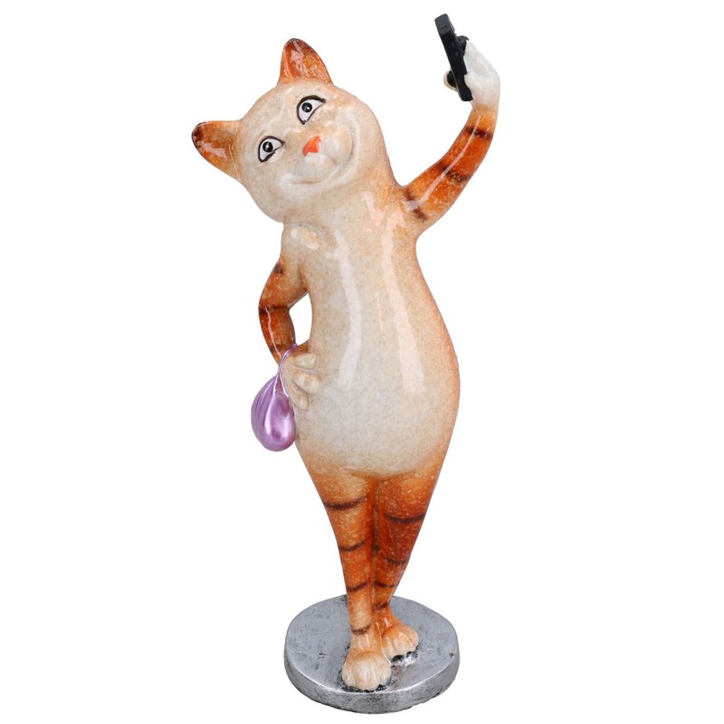 AB Tools Ginger Slim Cat Taking Selfie Picture Ornament Statue