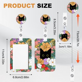 3Pcs Heavy Duty Badge Holder with Retractable Reel, Cute Cat in The Flowers Badge Holder with Clip Badge Reels Retractable Heavy Duty,ID Holder for School Nurse Office